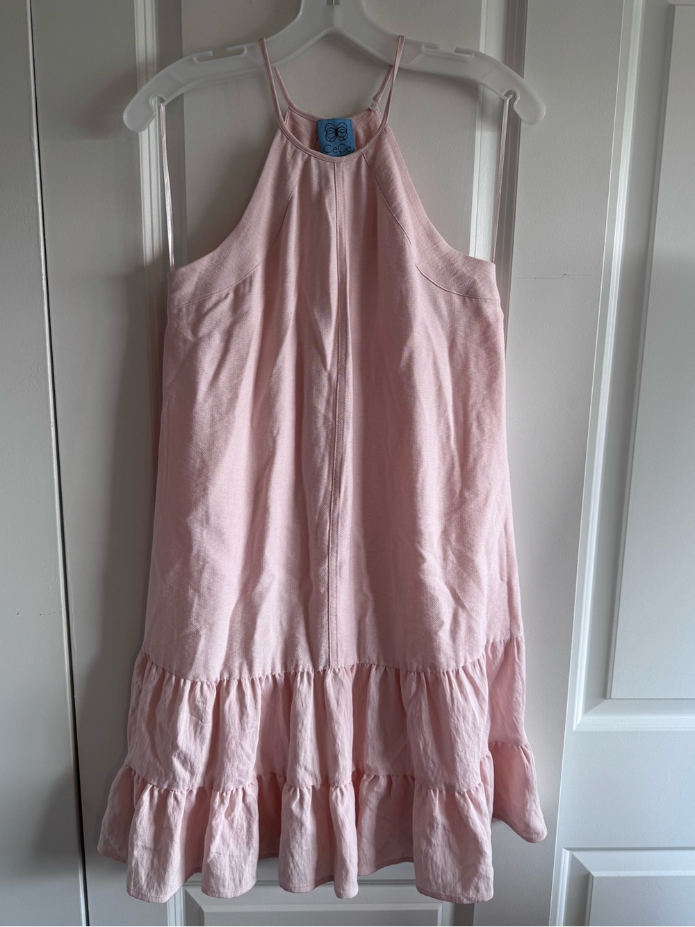 CeCe Pink Halter Tiered Ruffle Dress